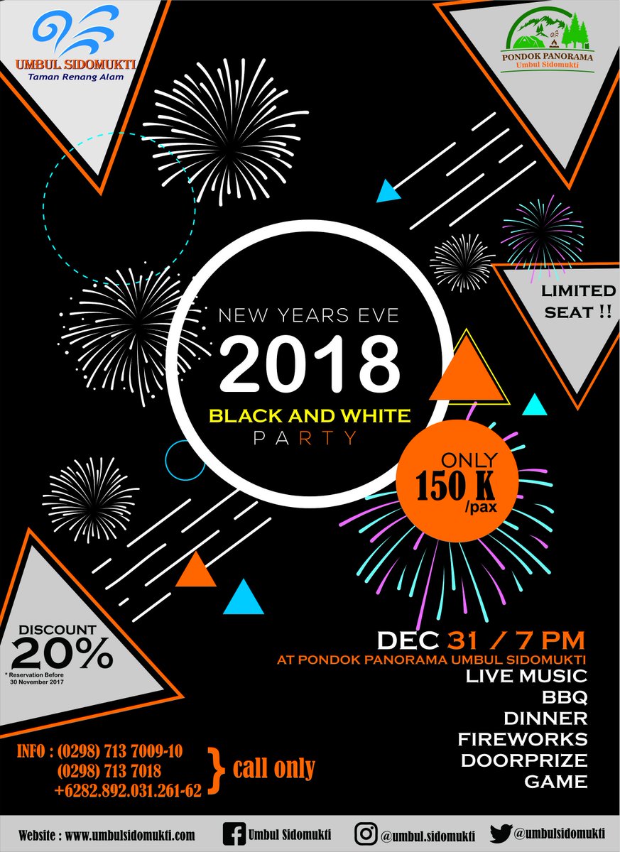 Umbul Sidomukti Present:
Old &amp; New Year Eve 2018 at Pondok Panorama Umbul Sidomukti 🎷🎹🎼🎤🍹🎇🎇🎊🎉
Let' Join With Us 😍😍
Only 150k and get discount 20% for reservation before December 2017👏🏻😘
Let's party with us...
Open new year in the sky..💫 <a href="/umbulsidomukti/">umbul sidomukti</a>