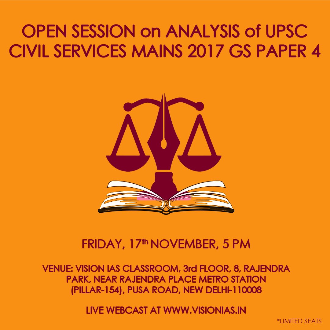 Vision_IAS's tweet photo. Dear All, watch the session today to gain insight on the questions asked in GS-4 Mains Paper 2017 and understanding the expectation of UPSC.
#VisionIAS #VisionIASOpenSession #Mains2017Analysis https://t.co/ZO1fvJ7zBM