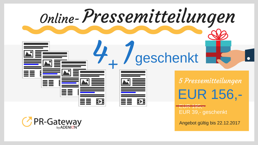 Melanie_Tamble's tweet photo. Geschenke gibt es bei #PRGateway schon vor #Weihnachten: Zum Versand von vier #OnlinePressemitteilungen schenken wir Ihnen eine dazu. https://t.co/aogUXyQezQ https://t.co/pzuopCoNeW