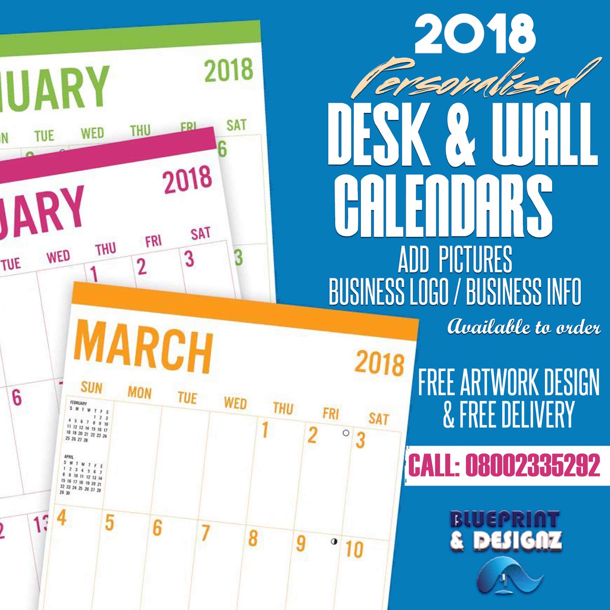 alexkayee's tweet photo. Get your 2018 Personalised Calendars designed and printed now from Blueprint &amp; Designz at 30% Discount before December -0800 233 5292 https://t.co/jrS4Q8mzxL