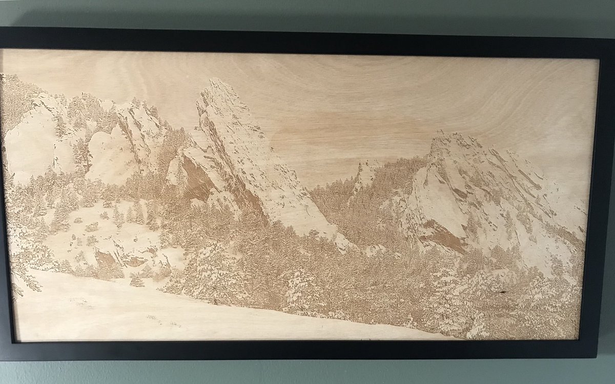 botanglenet's tweet photo. Original photography by Rolf Reiser, laser-engraved on framed wood panels. The detail is incredible! Snow-covered Flatirons in Boulder, CO and a bobcat nestled on a rock in Estes. #photography #art #photoengraving #colorado #flatironsboulder #estespark #botangle #smallbusiness https://t.co/Y7bip1TfEV