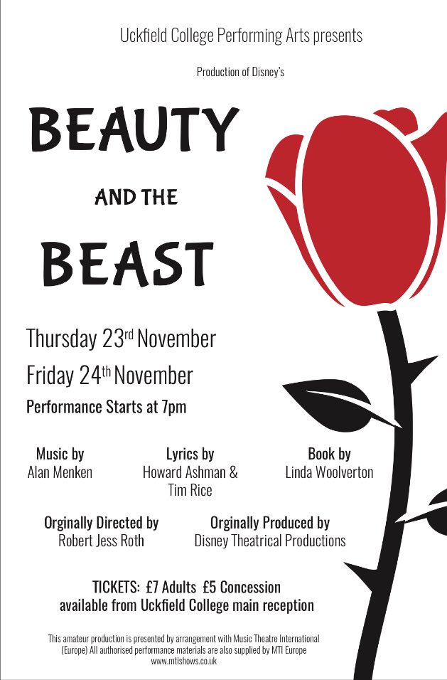 Only a week away from our #show #BeautyAndTheBeast. Tickets still available from main reception! #lovelearning #uctc #musical #disney