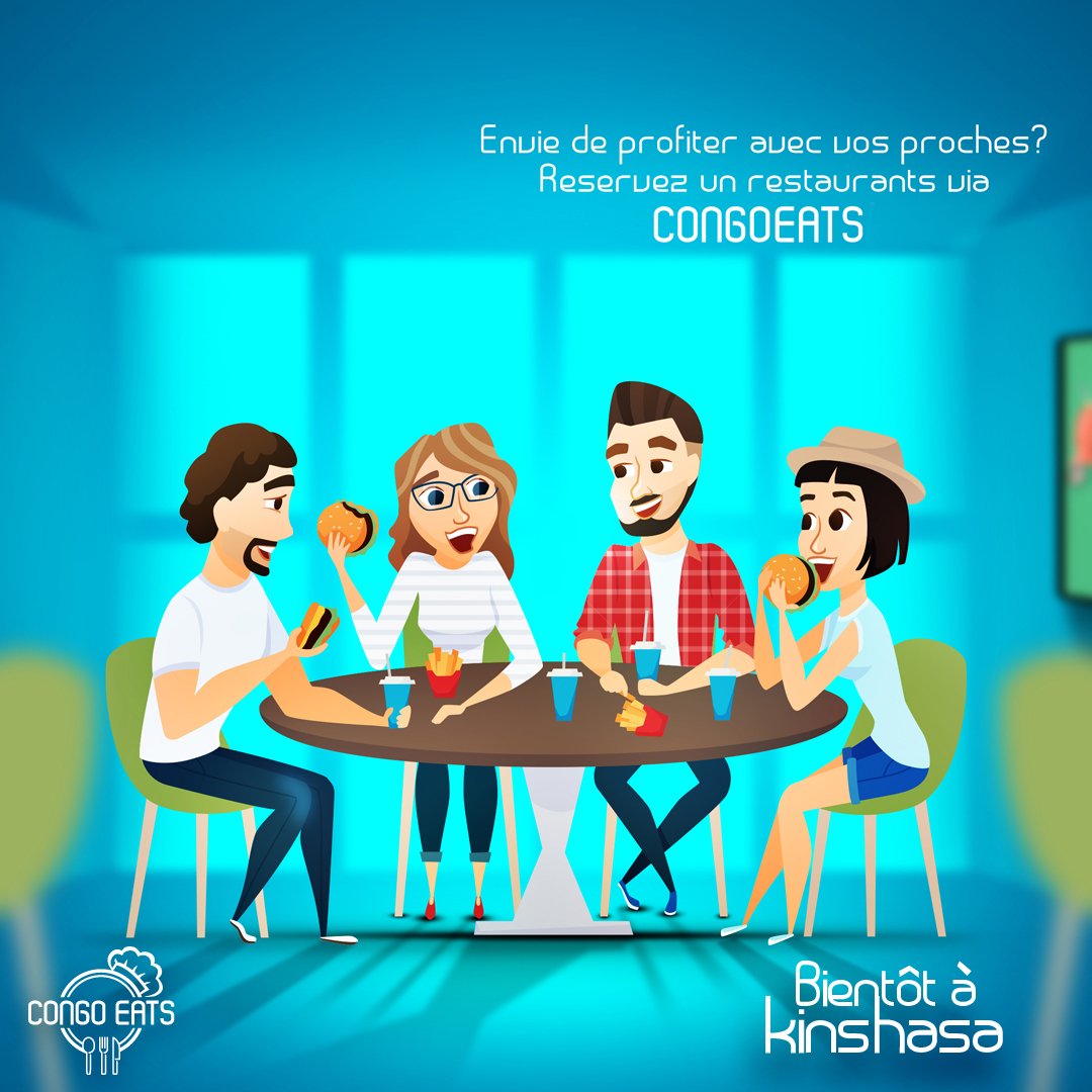 CongoEats's tweet photo. Prochainement | Avec l’application CongoEats vous pourrez réserver une table pour vous et vos amis à vos endroits préférés! 

#CongoEats #livraison #repas #réservation #meilleurestaurants #Kinlabelle #partager #foods #drinks #amis #congoposts #rdcongo #BonappétEAT https://t.co/Zehw0QAMJX