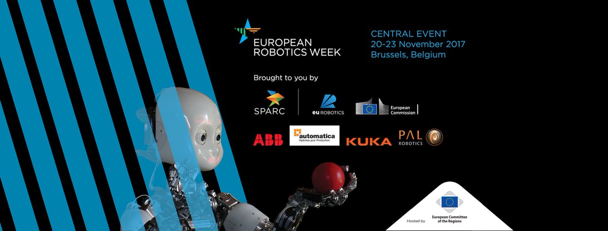 eu_Robotics's tweet photo. #ERW2017 is brought to you by @SPARCrobotics @eu_Robotics @RoboticsEU @ABBRobotics @automaticafair @KUKA_RoboticsDE @PALRobotics https://t.co/ox6xrU9qax