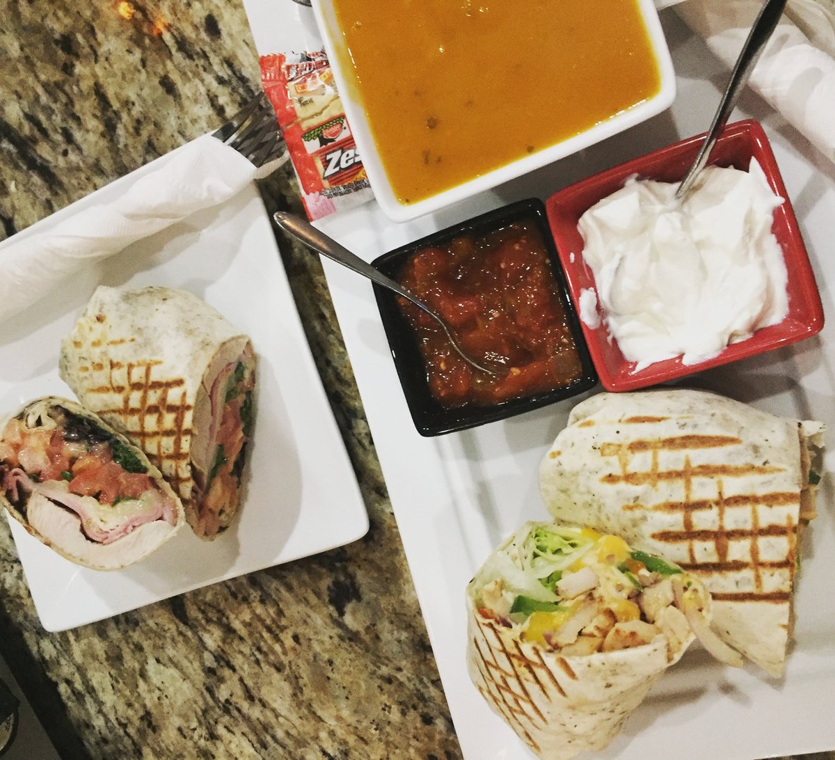 caferobusta's tweet photo. What's for lunch? Try out one of our new wraps! Featured here is our chicken fajita and Robusta club #LunchTime #DowntownGuelph #WrapsOnWraps https://t.co/8P5asvgYZL