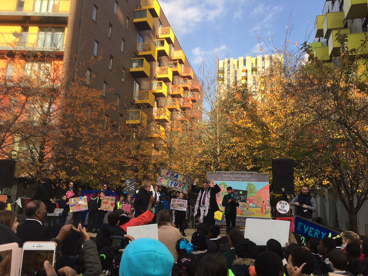 CllrDRodwell's tweet photo. Fantastic support for our official Barking & Dagenham #BoroughofCulture Launch today - massive turnout. Great support from schools across the borough supporting #BackBD - u won’t see a better conga line anywhere else! Great dancers from @studio3arts too, looking for a new member? https://t.co/Hi9RJ3z5DG