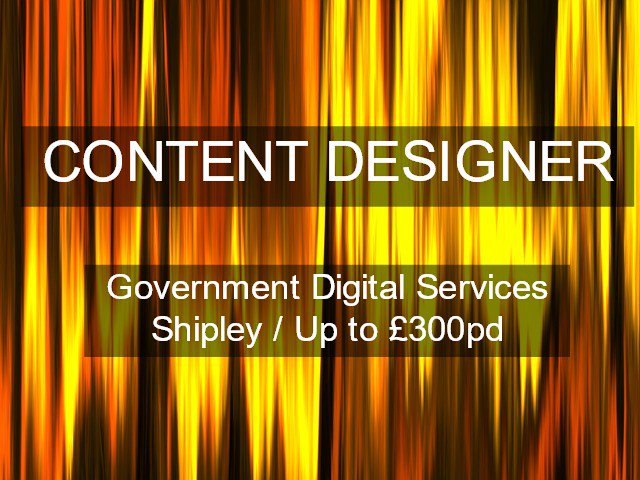 #Yorkshire Jobs in #IT &amp; #Digital
Content Designer / GDS / User Interaction / Agile / #Shipley
Are you an experienced Content Designer looking for your next contract? This is a position that wont be around for much longer> yorkshirejobsboard.uk/job/content-de…
#chirpdirectory #Yorkshire_Promo