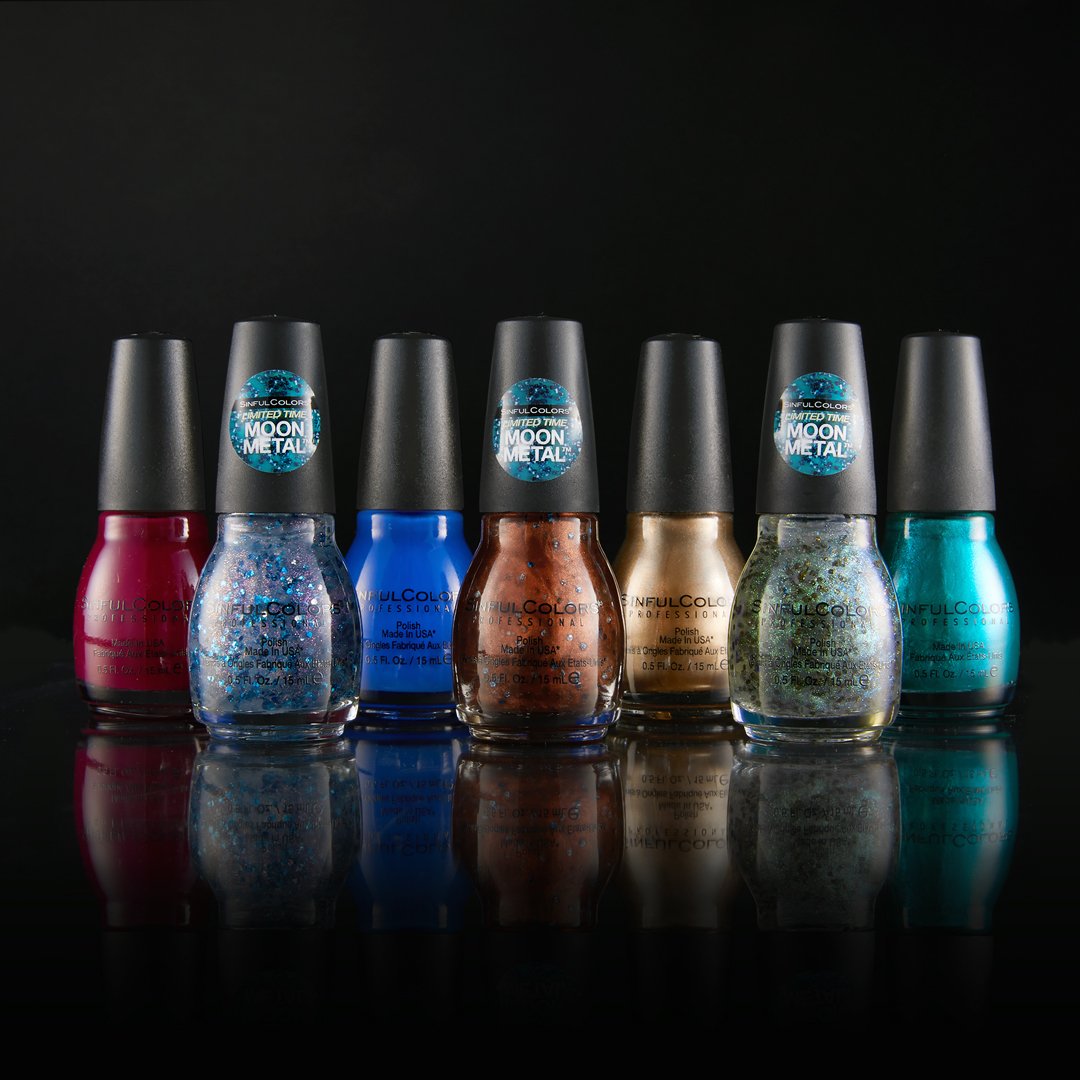 SinfulColors's tweet photo. Get cosmic color &amp; style with #SCColorBeyond shades! Hammered #MoonMetal glitters have an out-of-this-world look #SinfulColors #WhatSINstore https://t.co/Ph8iKjJUZM