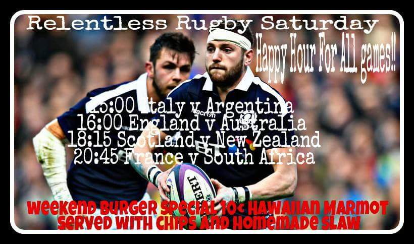 MarmotArms's tweet photo. Tomorrow breakfast served from 10am. Weekend burger deal 10euro Hawaiian Marmot served with chips and slaw. Then Happy Hour for ALL rugby internationals. Bring it on x https://t.co/1uVnNx2zrg