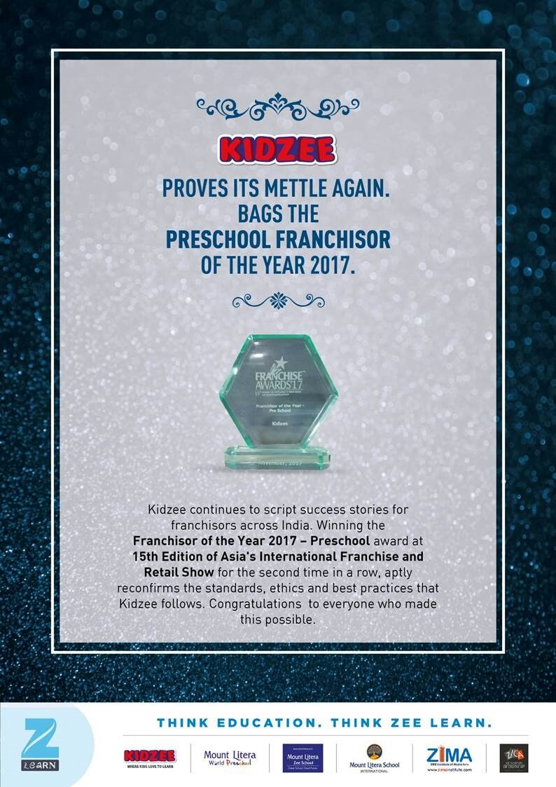 Kidzee wins Pre-School Franchiser of the Year award. We wish to thank every parent who had shown confidence in #kidzee #kidzeemathura #kidzeeindia #earlychildhoodcare #bestpreschool
We wish to thank entire Zee Learn team for their endless support.