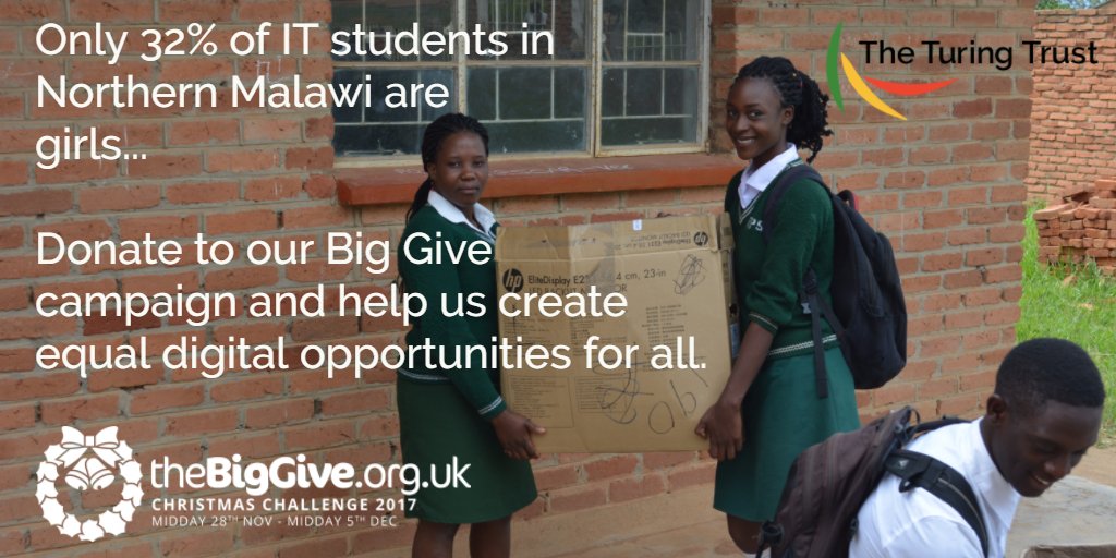 TuringTrust's tweet photo. We want to create a world with equal digital opportunity. During #givingweek2017 we're taking part in @BigGive Christmas Challenge.
Every pound donated during the campaign will be matched helping us to support more students.
Check out our project here: https://t.co/nyiWxHB3vB https://t.co/HstYpiyqMo