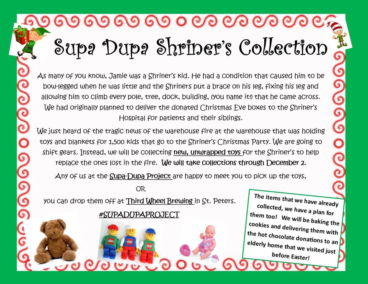 MammmaY's tweet photo. Our Shriner fundraiser has switched gears, after news of the fire. @jSUPADUPAkrisp was a Shriners kid, so in his memory... ❤️😇@MoolahShrine @tvmargie @LisaGHart #supadupaproject https://t.co/vps0Z65hjt