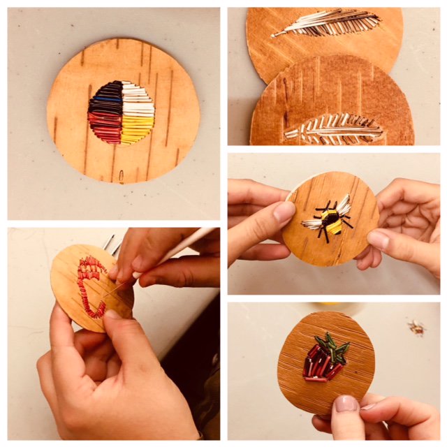 ocictweets's tweet photo. Did you guess what this beautiful indigenous art craft is called? The answer is #Quilling a form of textile embellishment traditionally practiced by FN peoples that employs the quills of porcupines as an aesthetic element #Transformations2018 #LandbasedTeaching @cdnfeedchildren https://t.co/3LFjZAUOy1