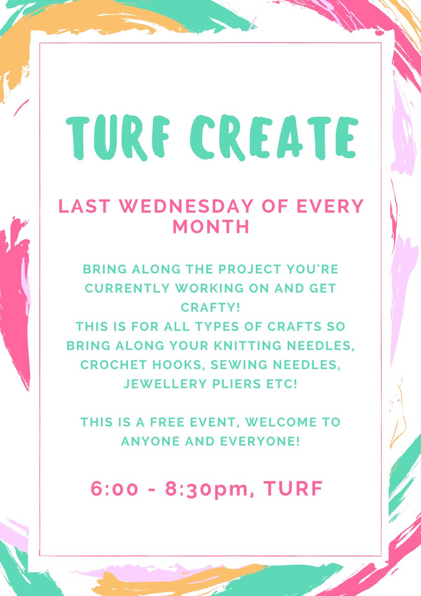TURF wouldn't be complete without TURF create! Come and join us on the 29th September for an evening of crafting fun ow.ly/hIcU30gnAAe
