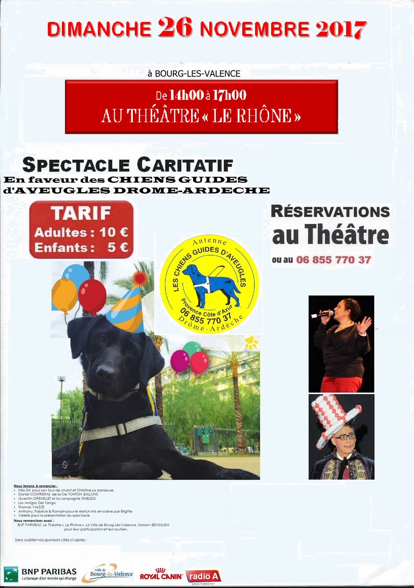 #spectacle #Association SPECTACLE CARITATIF en faveur de l'ASSOCIATION DES CHIENS D'AVEUGLES le 26/11 au @theatrelerhone >> Plus d'infos : goo.gl/yzK7Lg