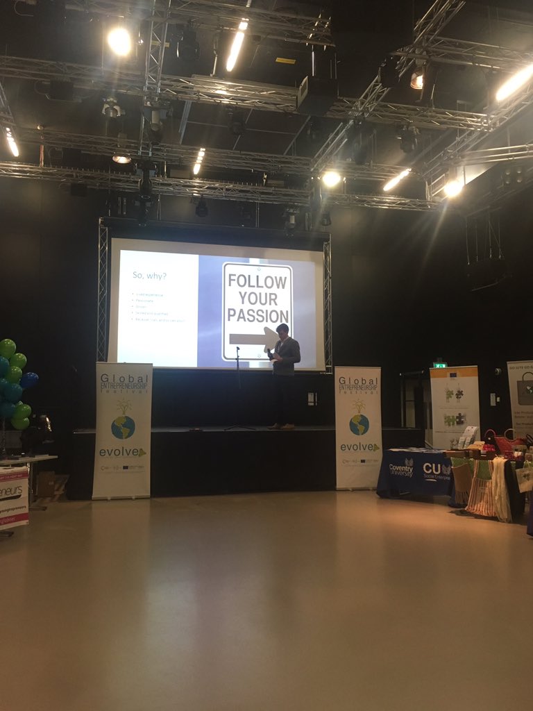 CUSELAUNCH's tweet photo. Now Craig from Positive Impact sharing his journey from NEET to #SocEnt graduating from @covcampus #GEF2017 https://t.co/wFb73mJszs