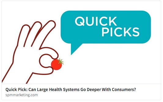 Will consumers commit to deeper relationships with health systems?  Absolutely, but... tinyurl.com/ycv4y45e <a href="/SPM_Marketing/">SPM Marketing & Communications</a>