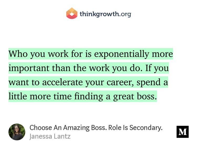 “Choose An Amazing Boss. Role Is Secondary.” — <a href="/janessalantz/">Janessa Lantz</a> thinkgrowth.org/choose-an-amaz… — and for students, choose professors over courses