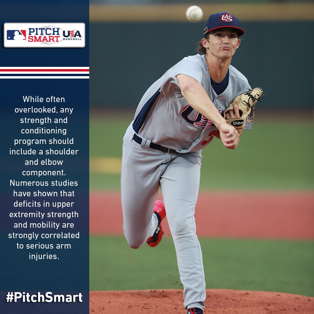 MLBPitchSmart's tweet photo. Studies show that deficits in upper extremity strength and mobility strongly correlate to serious arm injuries https://t.co/7HUd6kXbMj