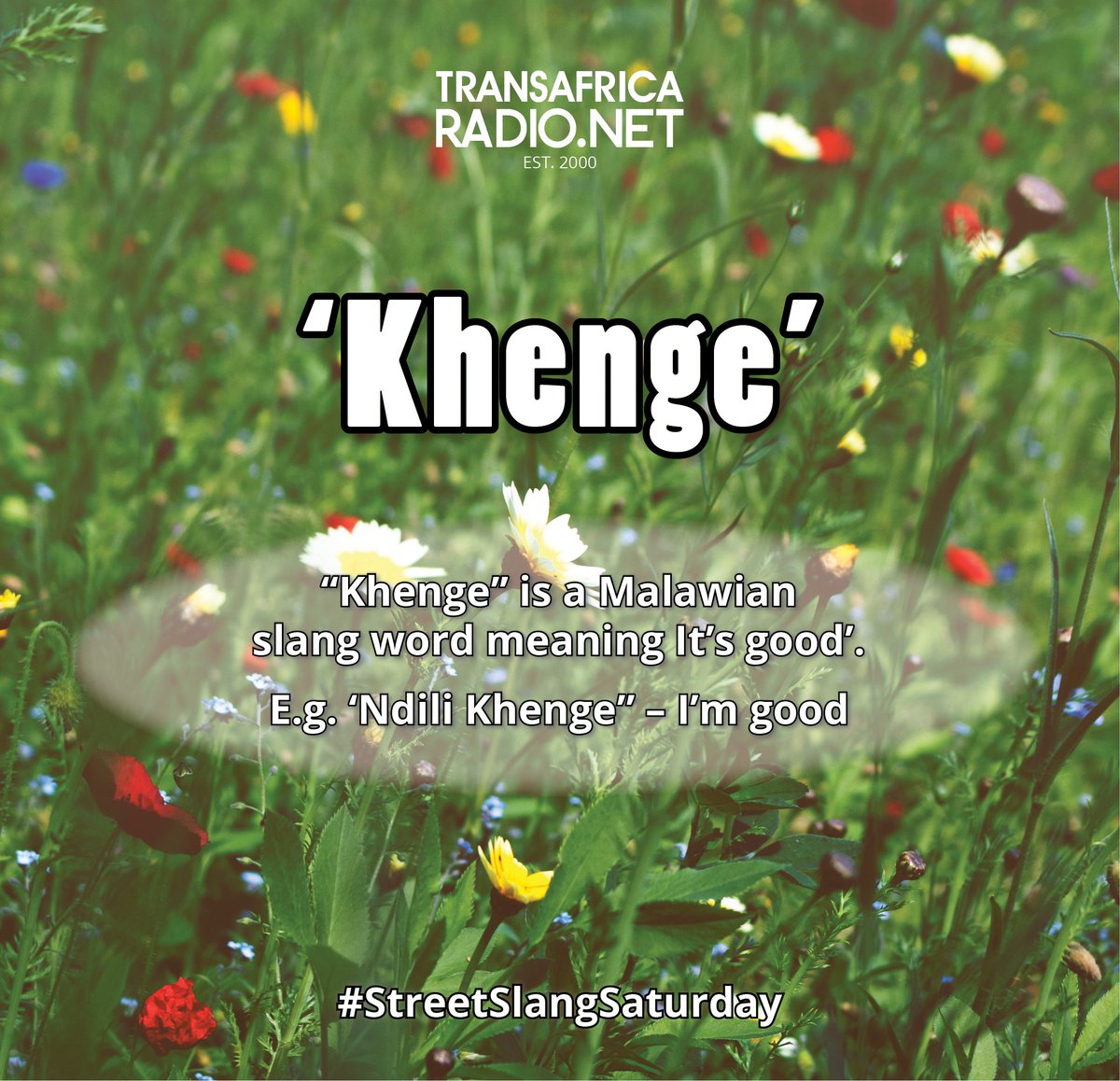 TransAfrica872's tweet photo. Happy Saturday!!!!Today's #SaturdayStreetSlang word is 'Khenge' #FortheLoveOfSlang https://t.co/LS1CLg9QID #TAR #TarMovement #Dstv872 #Ovhd609 #Malawi https://t.co/WisnL8wCK4