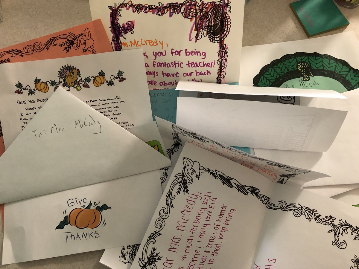 MrsMcCredy's tweet photo. Thankful this year for my amazing students, colleagues, and for the creativity unleashed during #NaNoWriMo2017 - a dream come true for this teacher of writing! #turkeynotes 🦃 https://t.co/TCAcrSf8Pj