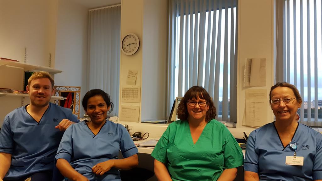 NurseKindness's tweet photo. #AdvPracWeek17 #NHSGAdvPractice CTU ANPs #handover from the night shift #communication #continuityofcare #patientsafety & Intensive Care ACCPs on the case 😀 Proud of our Critical Care Advanced Practice provision in @NHSGrampian Still trying to catch MHDU team! @moggie39 https://t.co/ikS5WEThBy