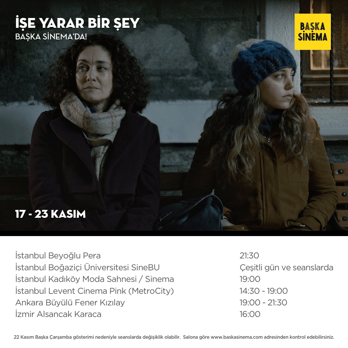 Baska_Sinema's tweet photo. #BaşkaSinema'da gösterimleri devam eden #İşeYararBirŞey 7. @malatyafilmfest 'ten En İyi Kadın Oyuncu ve En İyi Yardımcı Kadın Oyuncu ödüllerini kazandı. #muff #MUFF2017 #PelinEsmer #BaşakKöklükaya #ÖyküKarayel https://t.co/dMuYiJ8Fy7