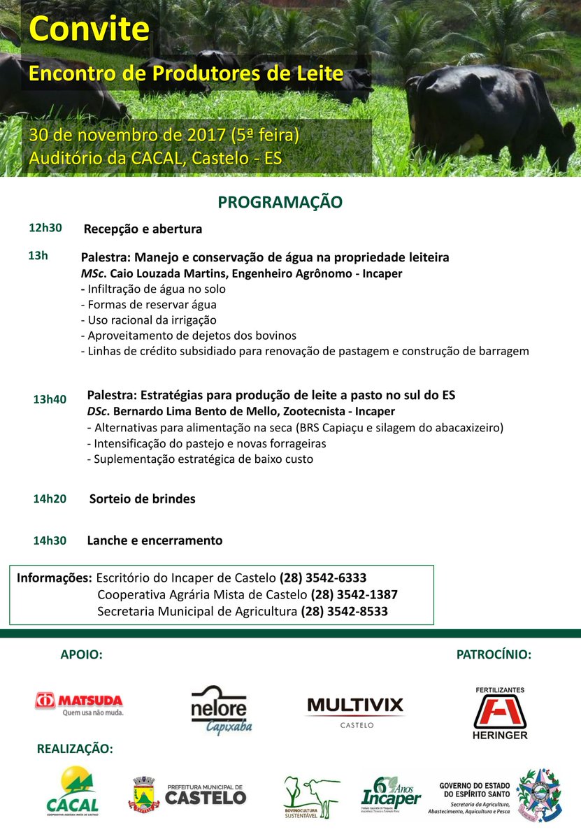 Incaper's tweet image. ❗️Fique por dentro da programação do Encontro dos Produtores de Leite❗️