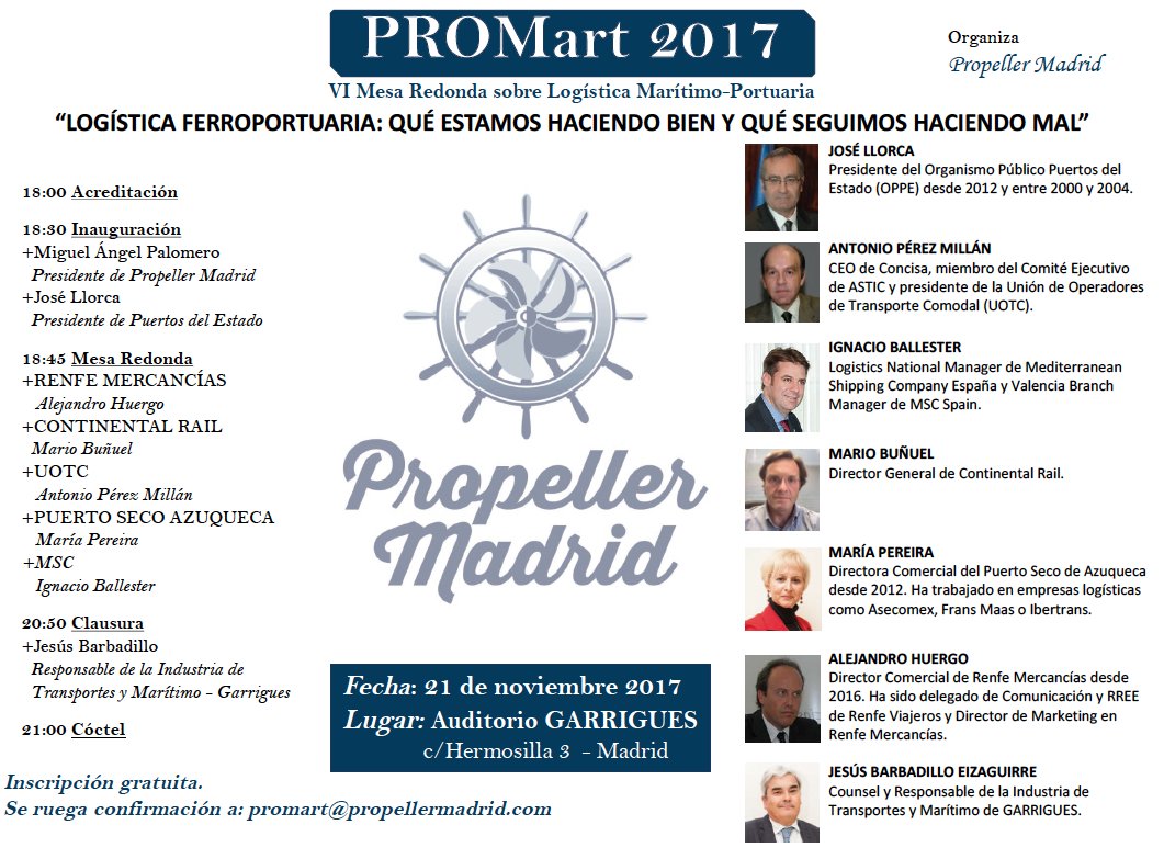 PropellerMadrid's tweet photo. José Llorca, presidente de @PuertosEstado inaugurará la VI edición del PROMart @PropellerMadridel próximo 21 de noviembre en Madrid https://t.co/LgG5T6XATp