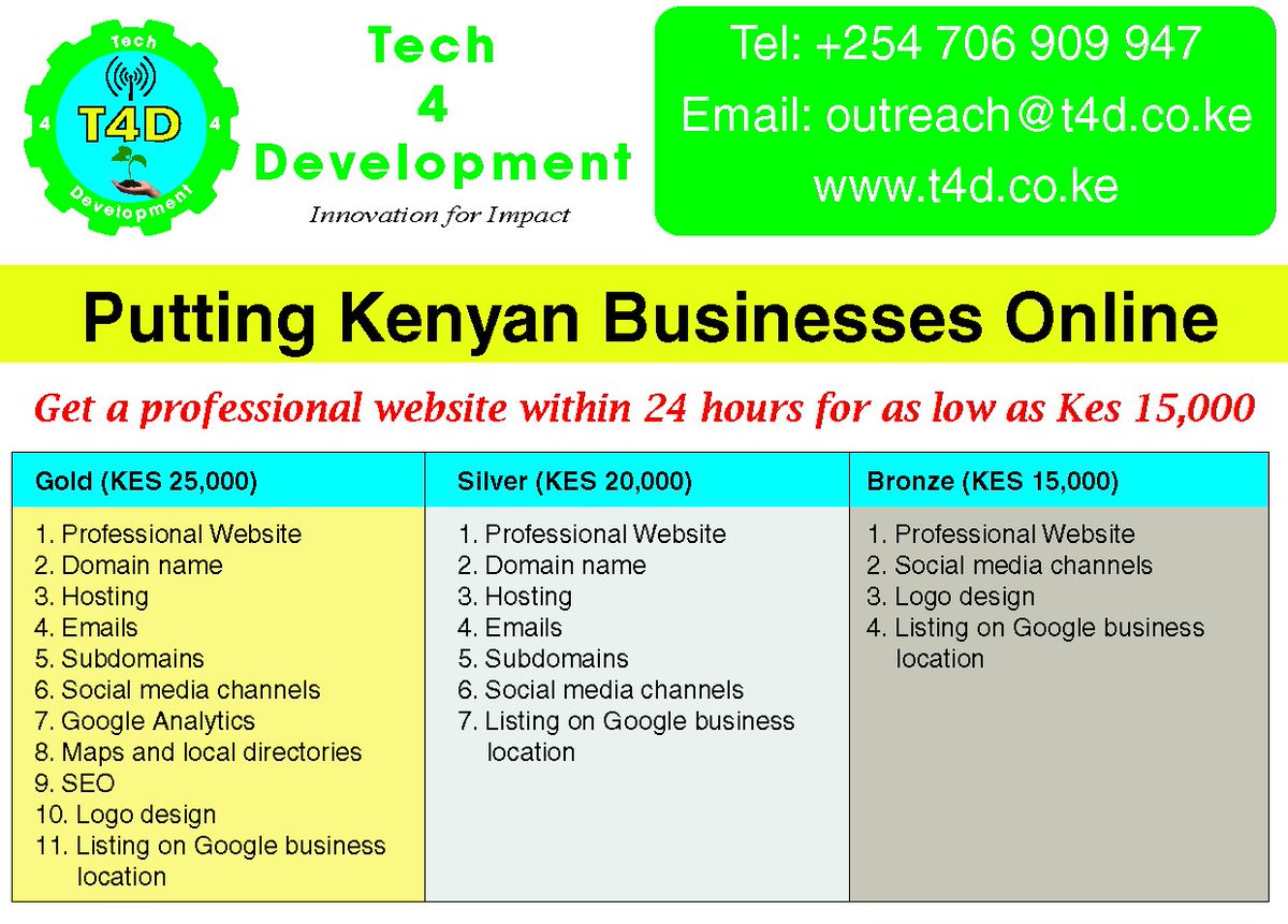 T4DKenya's tweet photo. Get your business  a professional website within 24HRS for as low as  KES 15,000
For DEMOS visit 
https://t.co/yRVhgpydY3
https://t.co/HgAh35rpQq
https://t.co/Jop3k7cPbW
https://t.co/ry58rrddr9
#railareturns 
#EAFilmConventionKenya https://t.co/wDcibrGq4v