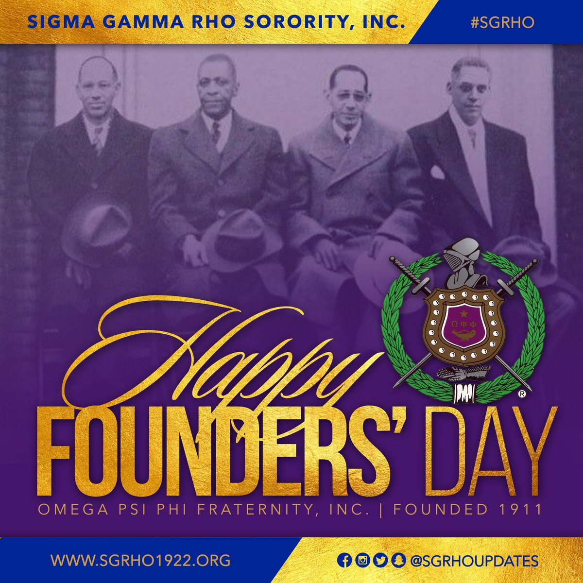 SGRho's tweet photo. We wish the men of @OMEGAPSIPHI the very best on their Founders’ Day! Congratulations as you celebrate 106 years. #SGRho #SigmaGammaRho #OmegaPsiPhi https://t.co/njIX3vZy2Q
