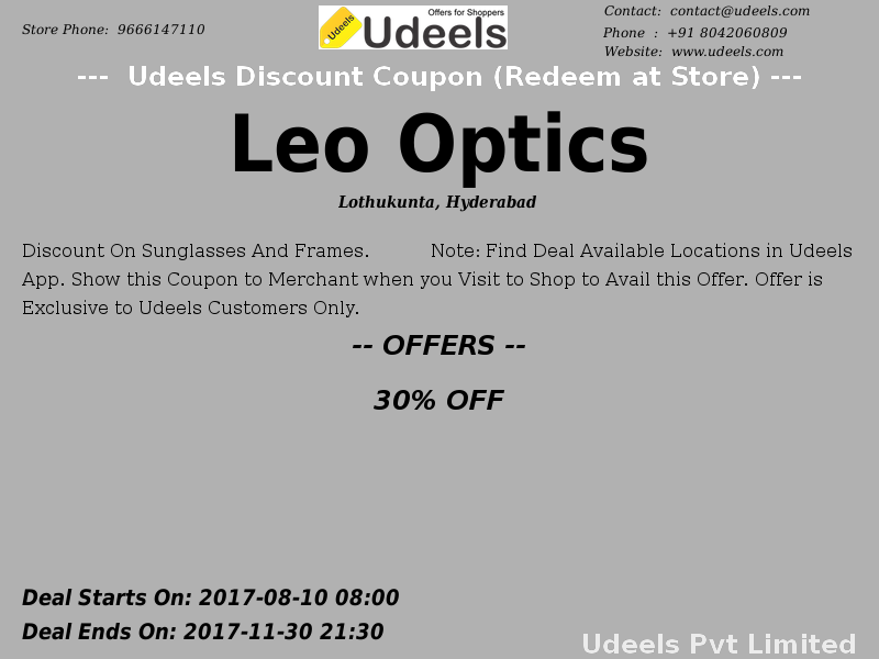 UdeelsHyderabad's tweet photo. 30% OFF | Discount on sunglasses and frames | #LeoOptics | #ApparelAccessories | #Lothukunta | #Hyderabad
https://t.co/3ylYUMYNS8 https://t.co/VbVPfdqy2s