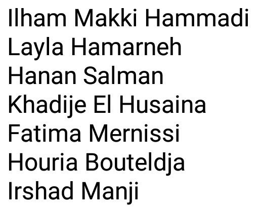 fde_valencia's tweet photo. Lista de autoras feministas árabes que menciono nuestra compañera Najoua en su intervención acerca de la mujer en el mundo árabe. https://t.co/9IkQR2p5Pv
