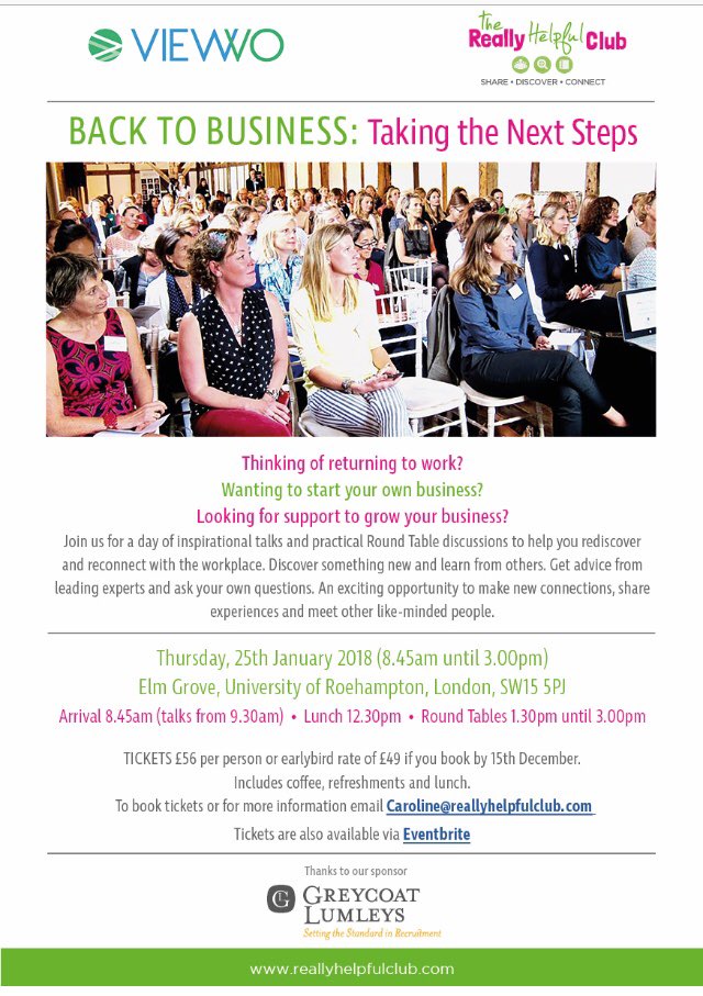 TheHelpfulClub's tweet image. Join the RHC and @viewvo for a day of inspiring talks and advice about #goingbacktowork #returnships #startup #business #businesssupport. Thanks to @GreycoatLumleys and @PeacockandCo for their #sponsorship #WomeninBusiness #womensentrepreneurship