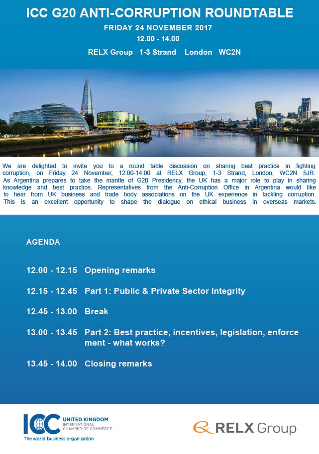 iccwboUK's tweet photo. #JoinICC for a round table discussion on best practice in fighting corruption. Let’s shape the dialogue on ethical business in overseas markets. To register your attendance get in touch at advocacy@iccwbo.uk https://t.co/M9BLG0C3j6