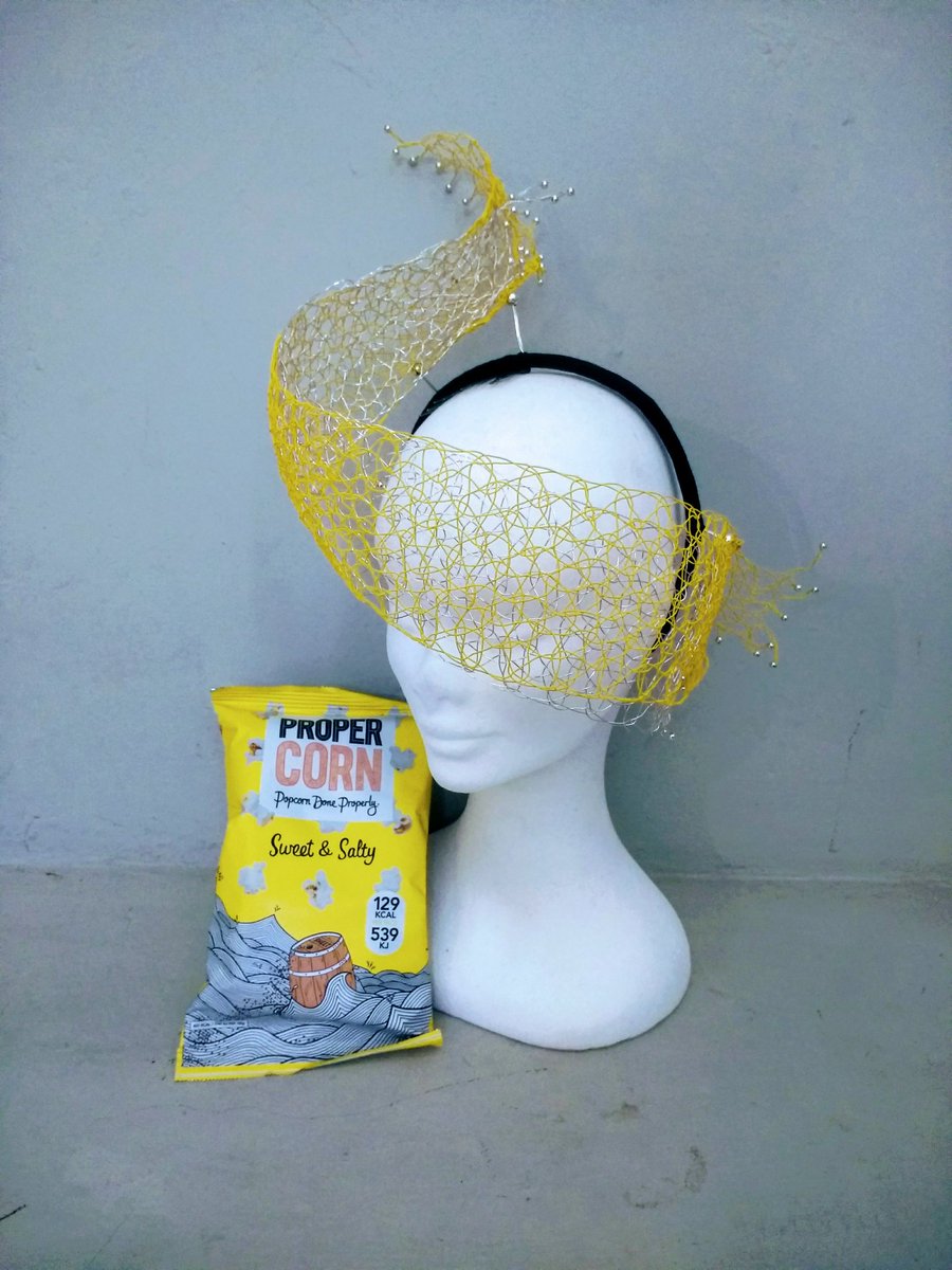 leonoraferguson's tweet photo. Sweet and Salty @PROPERCORN / Yellow silk-covered wire, silver plated wire lace floating headpiece with silver beads @StPetersCork #designersamplesale #irishdesign #idss #propercorn #sweetandsalty #millinery #headpiece https://t.co/OYHEKpS6Rz