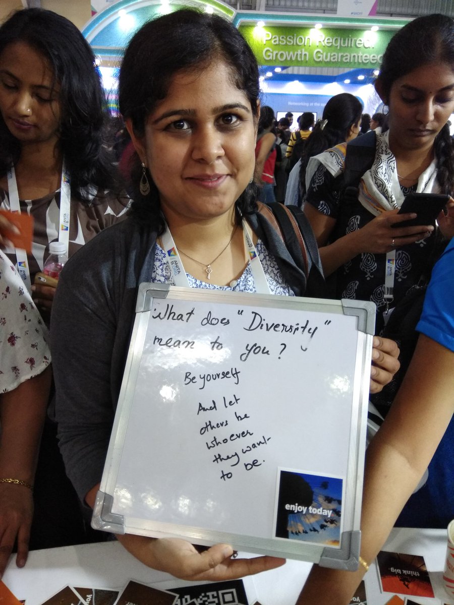 Seema_Misra's tweet photo. Diversity for me is to live and let live. To accept differences, without anger or spite or gossiping. Allowing everyone to be themselves, as long as they do it without harming anyone. #Happyattr In #Diversity  #Liveandletlive  #GHCI2017 #HappyAtTR #WorkingAtTR #TRTech https://t.co/XOOMv3GiYN