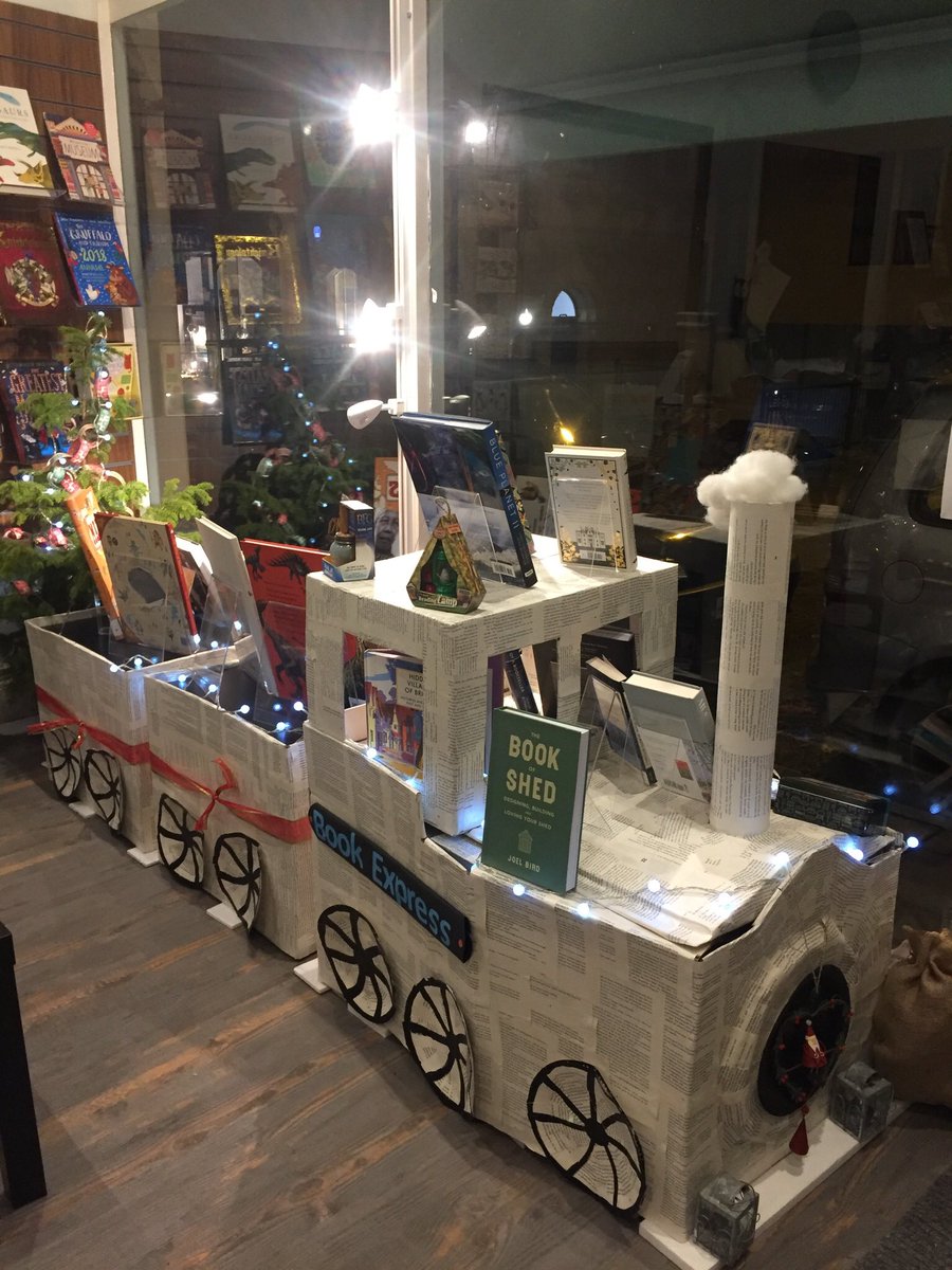 booksonthehill's tweet photo. It’s amazing what you can do with cardboard boxes @BertramBooks #cardboardchallenge #trains #christmasdisplays https://t.co/g0lmzZvu82