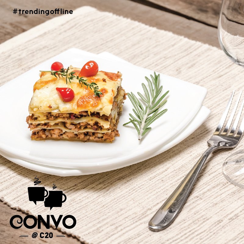 convocafec's tweet photo. When last was you lasagna date? try our freshly baked lasagna with layers of cheese and goodness.
#trendingoffline #convo #convocafe #C20 #lasagna https://t.co/7plK2tCxSV