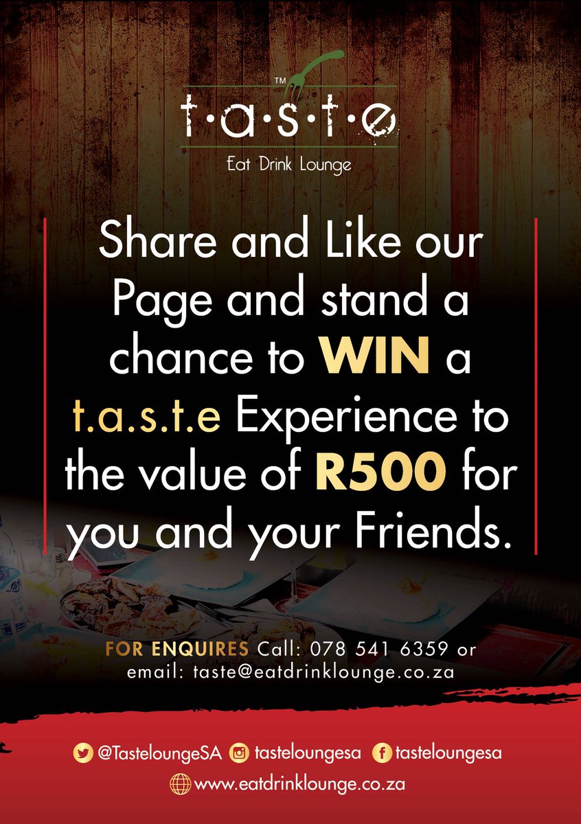 TasteloungeSA's tweet photo. #WINWITHTASTE 🍾: Follow those simple instructions and you could be our winner!

We’ll be announcing the winner next Thursday, 23 November! T&amp;Cs apply!

Ready? Set? GO! 😉 https://t.co/pl4MAIyxU6