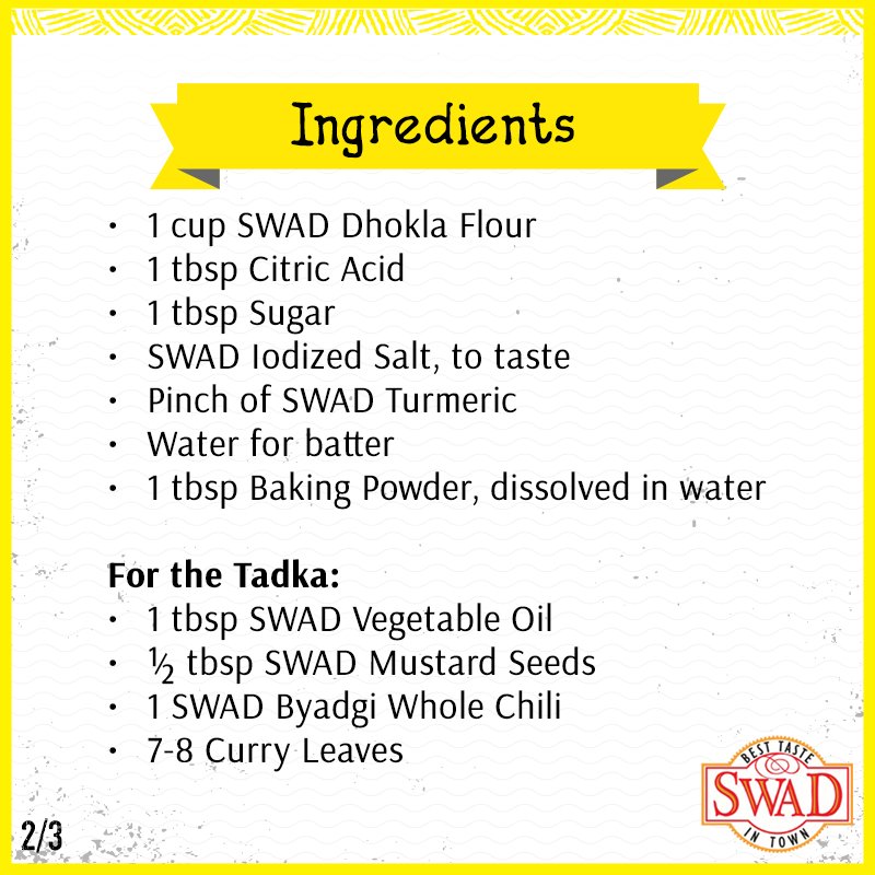 SwadProductsUSA's tweet photo. Make wholesome #breakfast with this #SWADisht recipe of #dhokla. Shop #SWAD ingredients here: https://t.co/jNxLSkp0XT. #IndianBreakfast https://t.co/t94N62B9lV