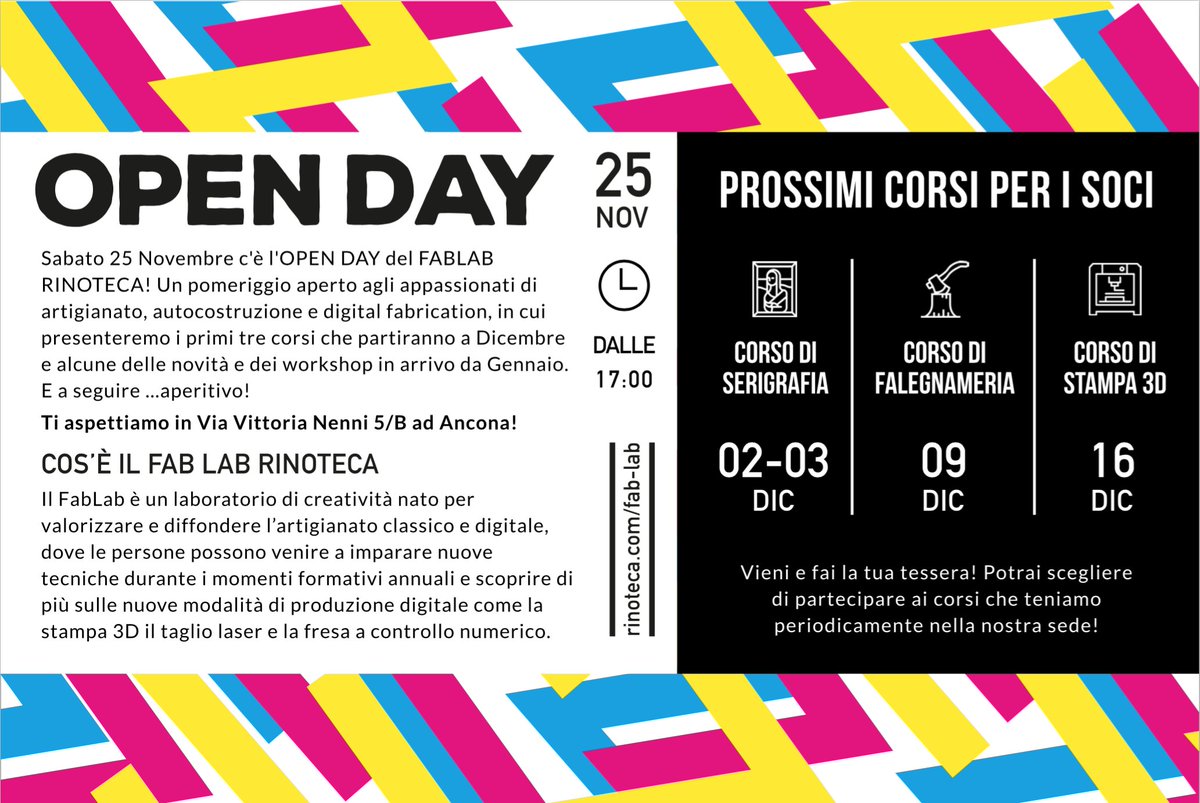 SAVE THE DATE /// 25 novembre h 17 /// artigianato classico e digitale live nel #FABLABRINOTECA > rinoteca.com/fab-lab/ 
#ancona #news