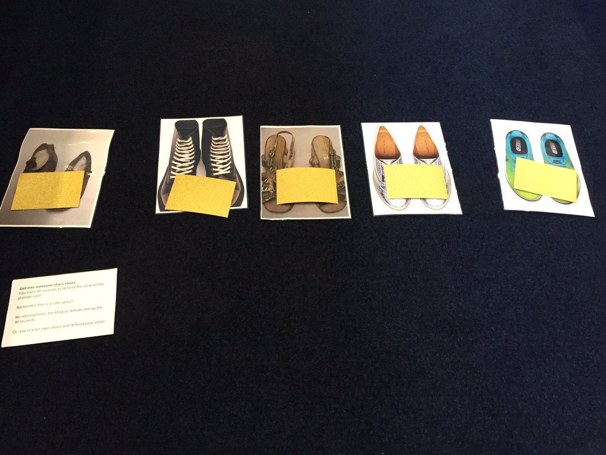 ThanhSinden's tweet photo. Step into someone else's shoes and defend the indefensible or accept a challenge at #museumsafespaces upstairs exchange room 2 #museum2017 https://t.co/lUkbtvsljb