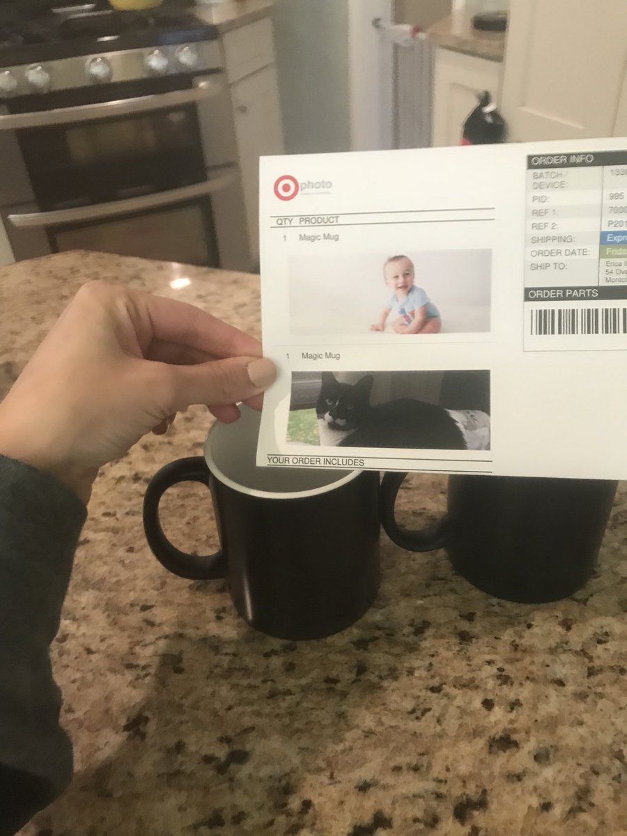 EricaLloyd11's tweet photo. @Target I rush ordered these photo mugs as a gift and it arrived as plain black mugs. I called customer service.. put on hold for 15 mins and then told no agents available. I emailed and no answer, very disappointed. https://t.co/YJxMi2NKkr