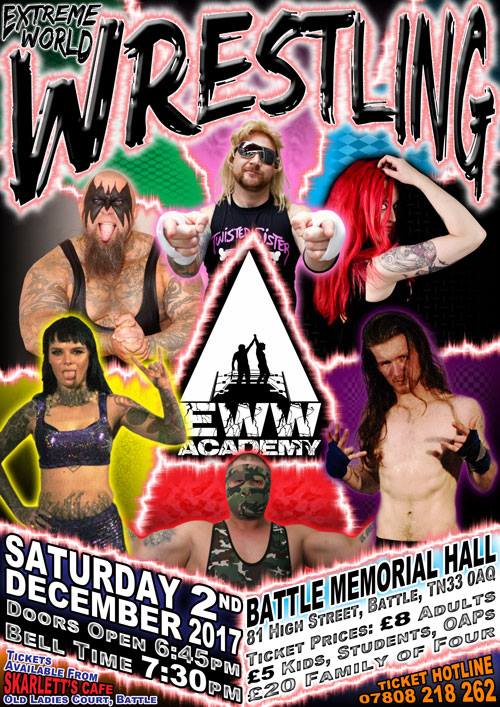 EWW_Dominator's tweet photo. NEWW Academy show, Battle Memorial Hall December 2nd. Tickets available from https://t.co/s169cZPLJi or @LunchBarBattle #wrestling #battle #bombshellfromhell https://t.co/k9vAhWZ6yR
