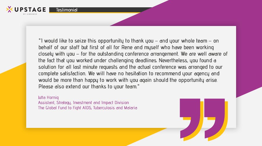 upstageglobal's tweet photo. UPSTAGE by Airborne provide 360 degree event management solution to its clients. Know more: https://t.co/9hBpKsGmrV #UpstageNow#UPSTAGEbyAIRBORNE #testimonials #Clients #clientdiaries #wordsofappreciation #HaveYouUpstagedYet https://t.co/gcuBEF8VI0