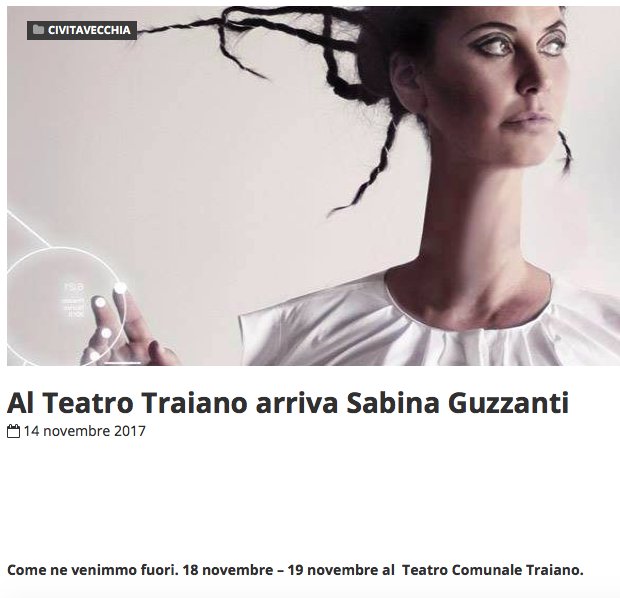 NeVenimmoFuori's tweet photo. Il week end sta arrivando! Sabato 18 e Domenica 19 Novembre @SabinaGuzzanti al Teatro Traiano di #Civitavecchia. Via aspettiamo!
Info: https://t.co/cIa13p8Kqr
@0766 https://t.co/KNg3MYg9bO