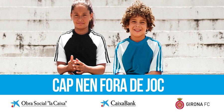 GironaFC's tweet photo. Ens afegim a @FundlaCaixaCAT en la lluita contra la pobresa infantil. Per al partit d'aquesta nit hem cedit seients solidaris a infants de #CaixaProinfància.

#CapNenForadeJoc #GironaRealSociedad https://t.co/OSz2U4JrDS