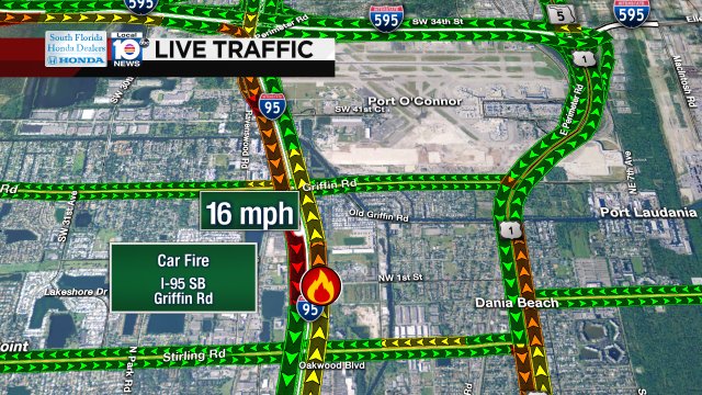 Car fire on I-95 SB at Griffin Rd #traffic https://t.co/GSRkuzHBDP