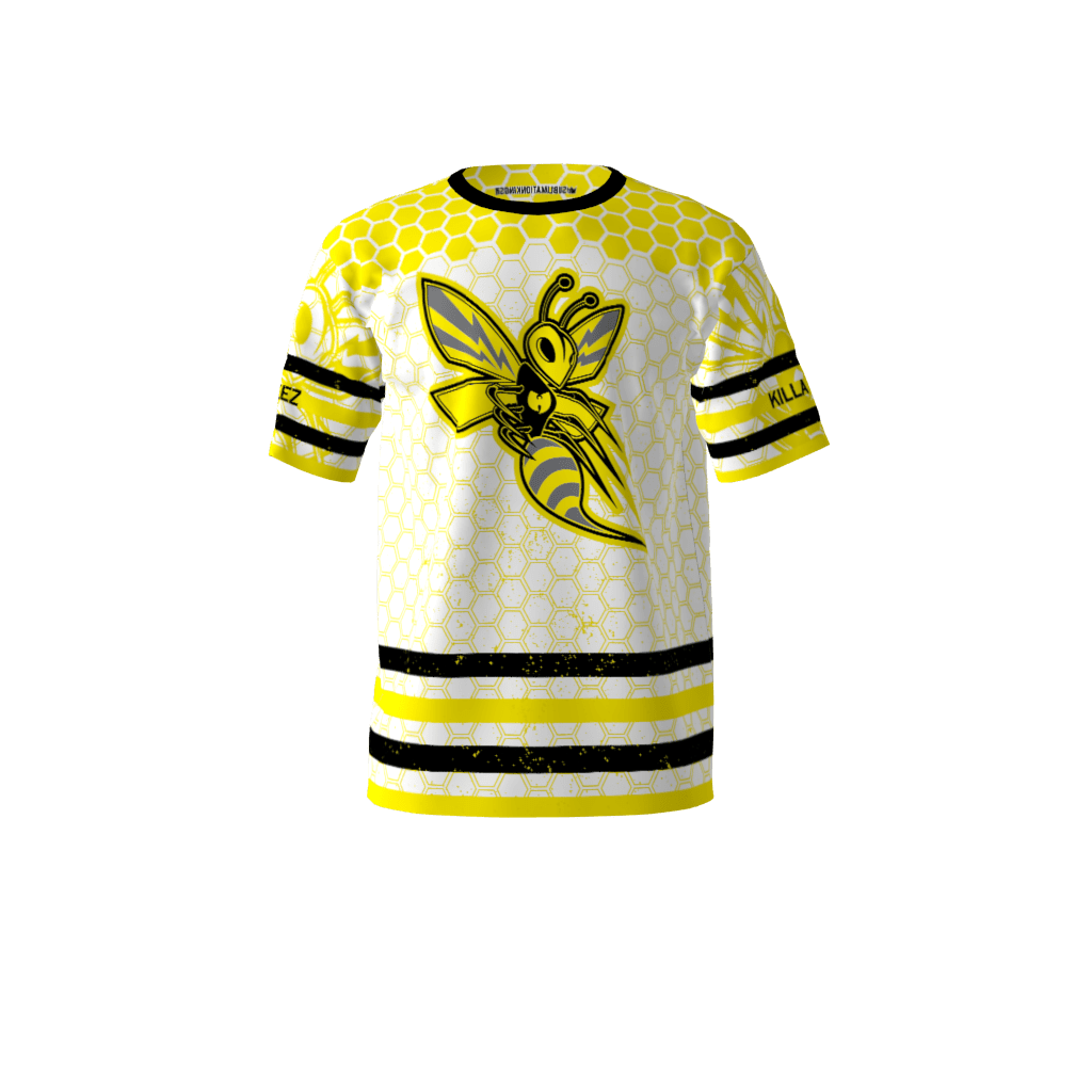 SublimationKing's tweet photo. Killer Bees White Softball Jersey https://t.co/YvwC2e3xnV https://t.co/sPsL9hlXsu
